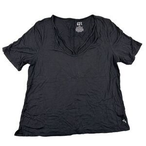 Joy Lab Black Scoop Neck Two Strap Detail Short Sleeve T-Shirt Tee Stretch Sz L